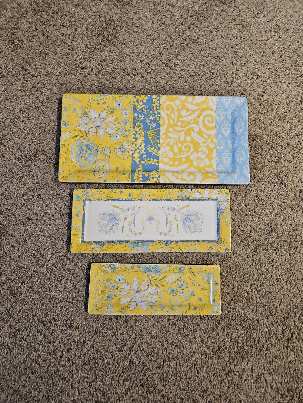 Dena Home Yellow & Light Blue Floral Ceramic Serving Trays - Set of 3